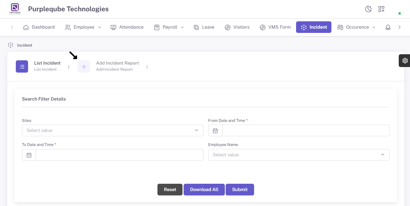 Add Incident Report Navigation